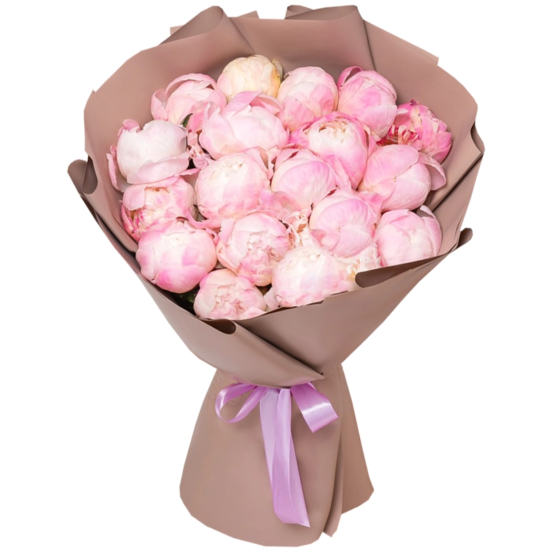 Букет из 17 нежно розовых пионов